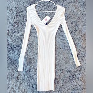 Autumn Womens V Neck Long Sleeves Slim Thin Hip Dress Warm Sweater Womens Dress